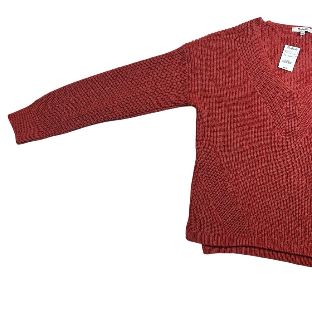 NWT Madewell Sz M Orange Ridgeton Pullover Textured Sweater Cotton Knit V-neck - Picture 2 of 13